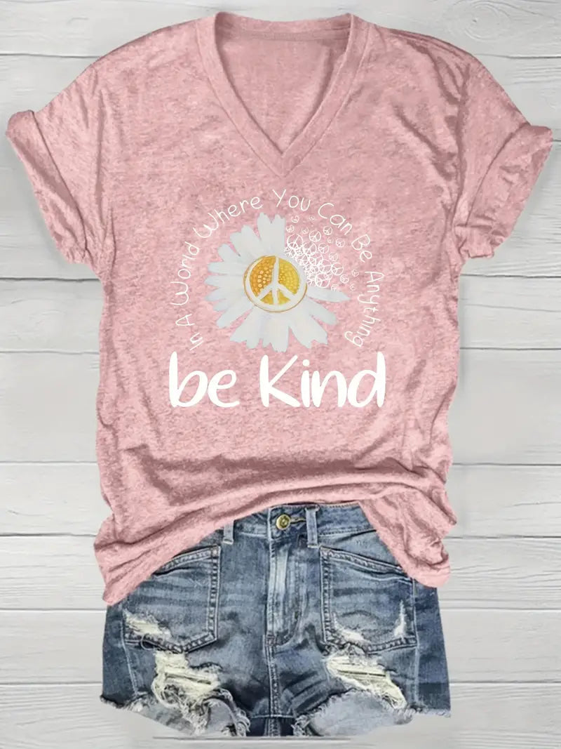 "Be Kind"" Floral V-Neck Tee