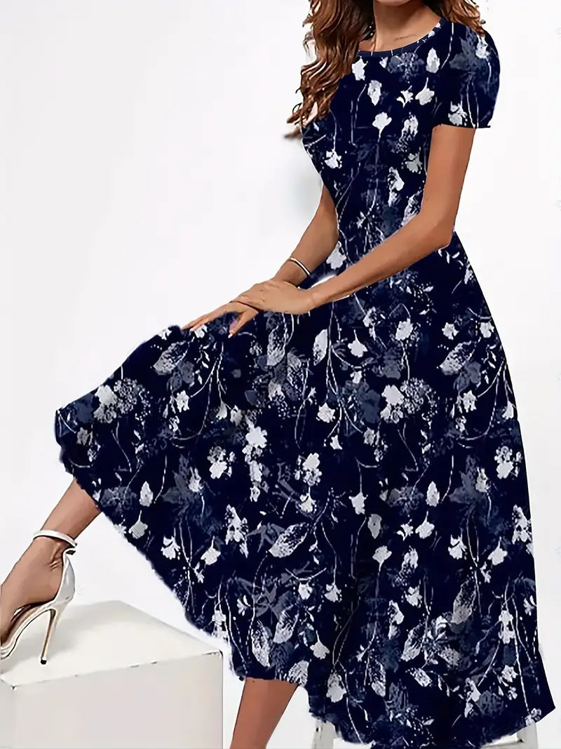 Floral Print Crew Neck Dress