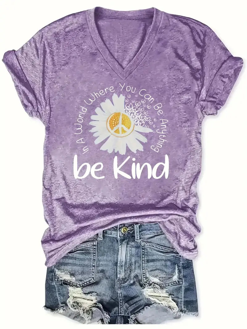 "Be Kind"" Floral V-Neck Tee