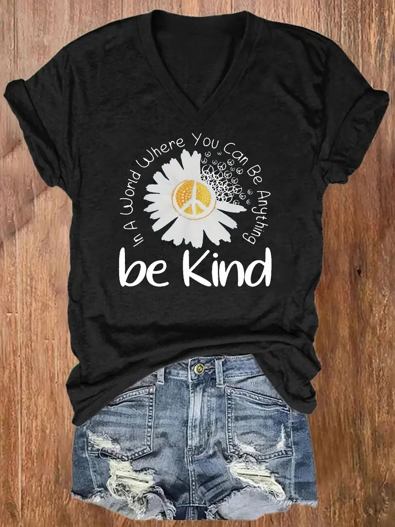 "Be Kind"" Floral V-Neck Tee