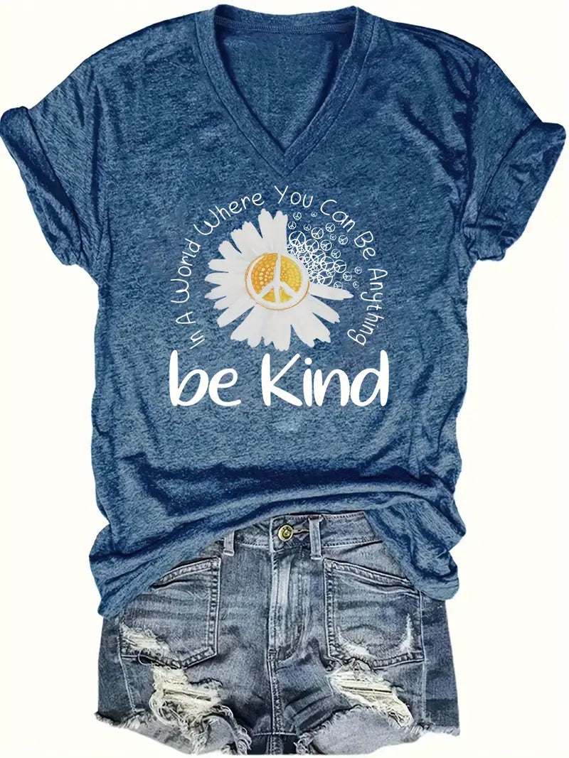 "Be Kind"" Floral V-Neck Tee