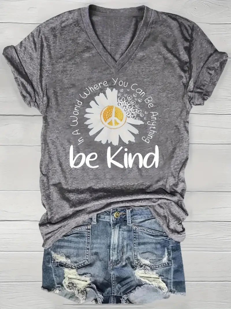 "Be Kind"" Floral V-Neck Tee