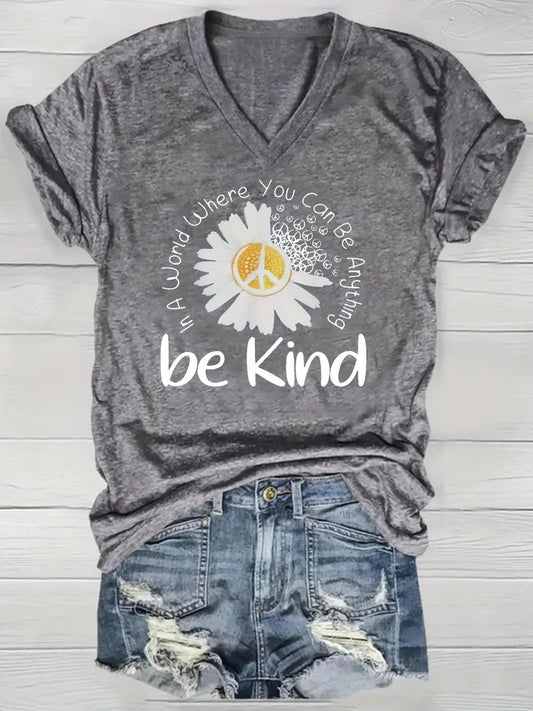 "Be Kind"" Floral V-Neck Tee